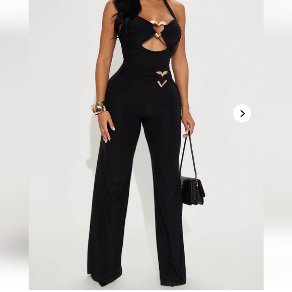 NWT Black Halter Jumpsuit with Gold Heart Accents Size XL - Picture 1 of 3